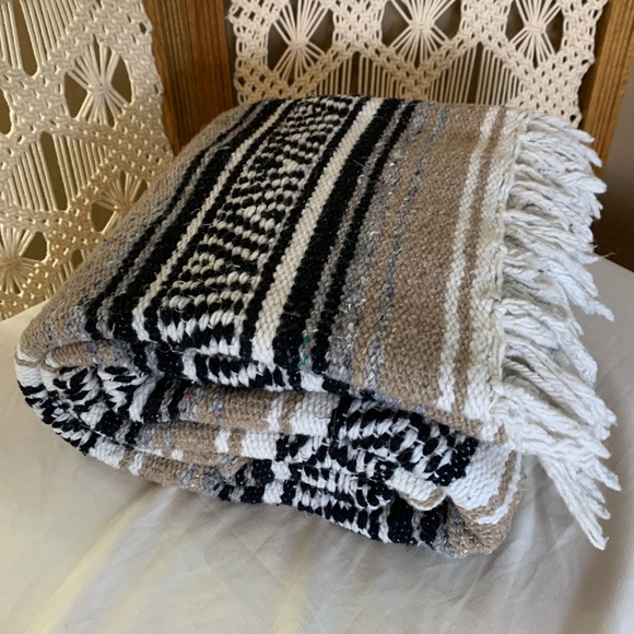 Authentic Handmade Falsa Blanket Made in Mexico neutrals - Picture 1 of 6